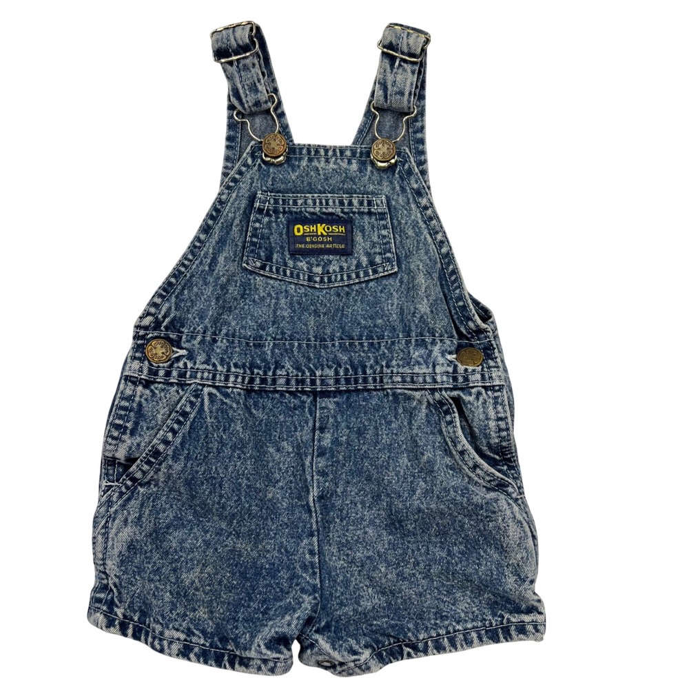 OshKosh B'gosh Denim Shortalls Kids 18M Blue Acid Wash VTG 80s Made in USA